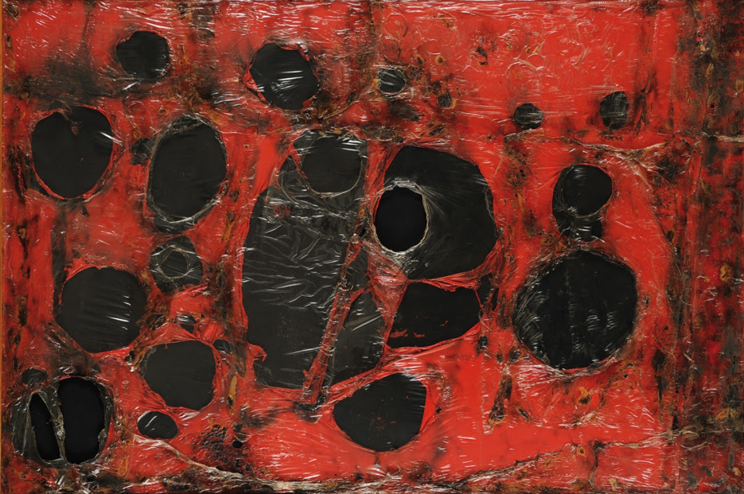 Rosso Plastica M3, 1961, Plastica, combustione su tela. Fondazione Palazzo Albizzini Collezione Burri